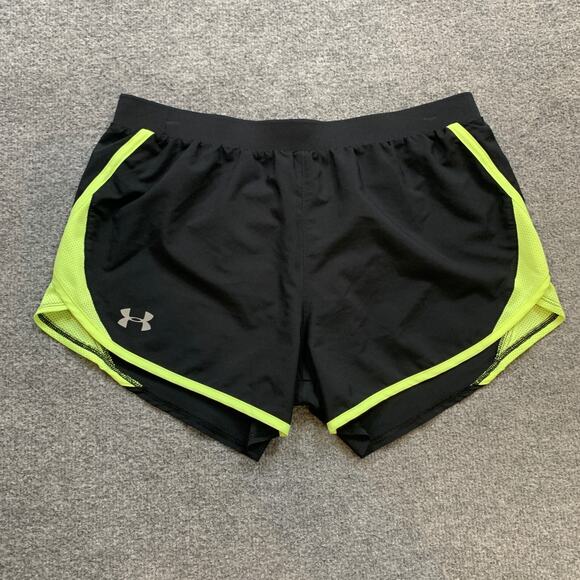 Under Armour Shorts Womens M Medium Black Highlighter HeatGear Loose Running - Picture 2 of 13